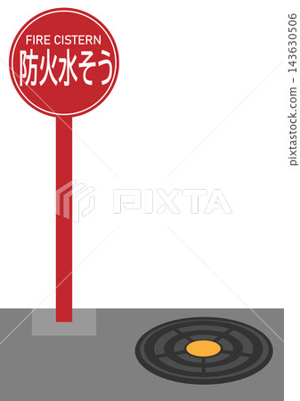 消防栓標誌和井蓋的插圖。 消防栓標誌和井蓋的插圖。 143630506
