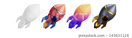 3D rocket set in different colors 3D rocket set in different colors 143631128