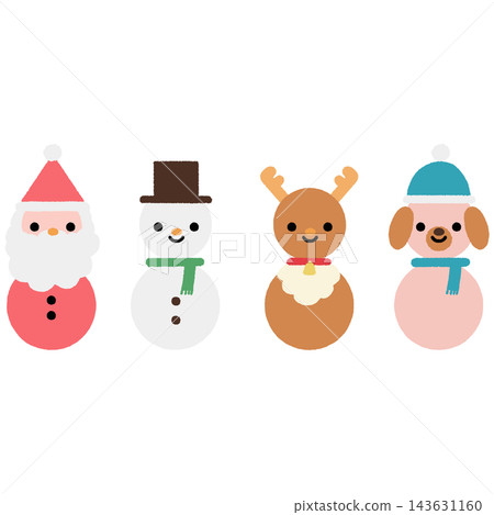一套包含四個聖誕人物的插圖:聖誕老人、雪人、馴鹿和狗。 一套包含四個聖誕人物的插圖:聖誕老人、雪人、馴鹿和狗。 143631160