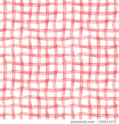 Cute Pink Check Seamless Pattern. Watercolor dopamine pastel hand drawn illustration isolated on white background summer design home kitchen textile table cloth plaid companion fabric crockery 143631270