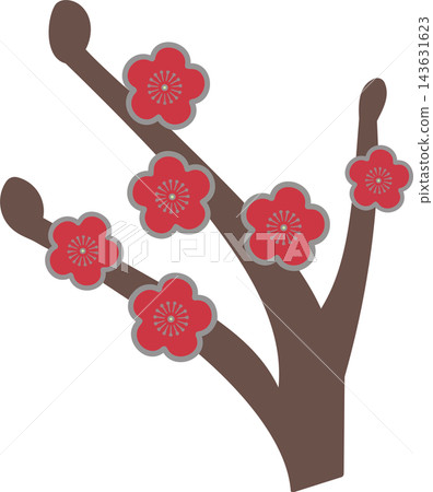 紅梅花和枝條的插圖 紅梅花和枝條的插圖 143631623