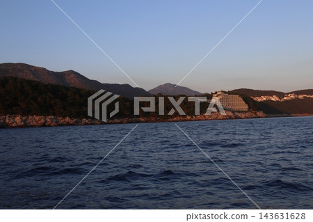 Hotel Croatia on Rocky Coast of Cavtat at Sunset - Modernist Architecture on Adriatic Sea Hotel Croatia on Rocky Coast of Cavtat at Sunset - Modernist Architecture on Adriatic Sea 143631628