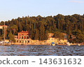 Historic Villa Banac on Cavtat Coast at Sunset with Boats Anchored in Adriatic Bay 143631632