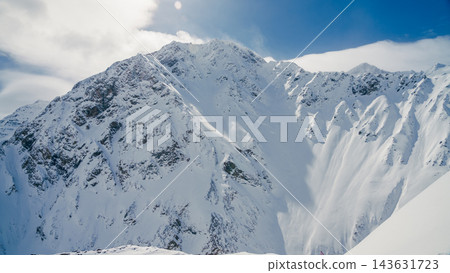 Mount Elbrus snow-covered summit in Caucasus with steep alpine slopes and bright blue sky Mount Elbrus snow-covered summit in Caucasus with steep alpine slopes and bright blue sky 143631723