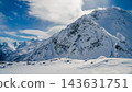 Mount Elbrus snow-covered slope and rocky ridge under bright winter sky photograph 143631751