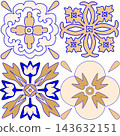 Hand-drawn vector Andalusian tiles pattern. Traditional blue and brown azulejo ceramic ornaments 143632151