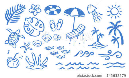 海灘度假村 - 手繪線條藝術插畫集 143632379