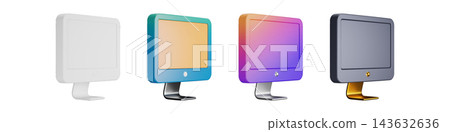 3D desktop set glossy computer elements on white background 3D desktop set glossy computer elements on white background 143632636