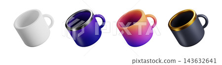 3D cup set glossy drink elements on white background 3D cup set glossy drink elements on white background 143632641