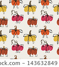 Colorful pumpkin seamless pattern with ribbon bows on soft cream background in hand drawn style 143632849