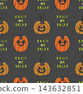 Halloween Seamless Pattern with pumpkins and Trick or Treat lettering on dark gray background 143632851