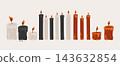 Burning candle set in black white and orange colors vector illustration 143632854