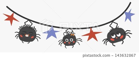 Halloween spider garland with stars in flat vector style for party decor Halloween spider garland with stars in flat vector style for party decor 143632867