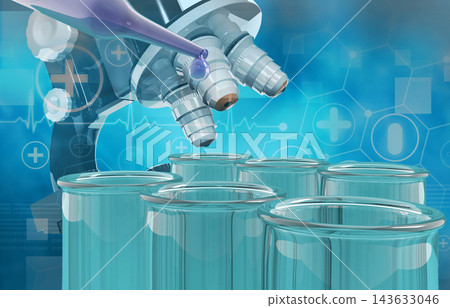 Microscope with test tubes on scientific background Microscope with test tubes on scientific background 143633046