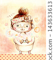 A hand-drawn illustration of a girl using a face mask in the bath. 143633613