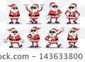 Cool santa claus wearing black sunglasses retro 1930s style rubber hose cartoon characters set for Christmas design, Vector illustration. 143633800