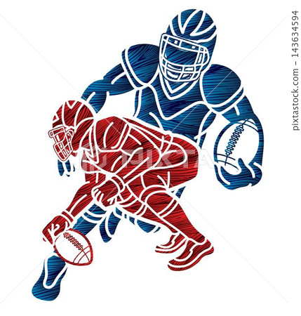 American Football Sport Male Players Mix Action Cartoon Graphic Vector 143634594