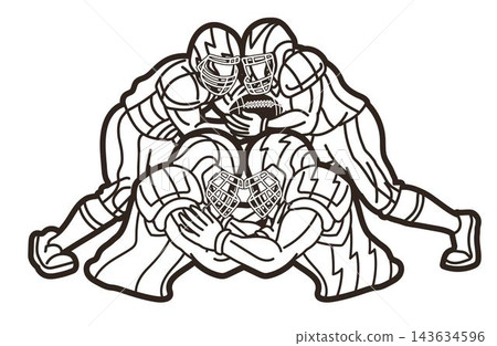 American Football Sport Male Players Mix Action Cartoon Graphic Vector 143634596