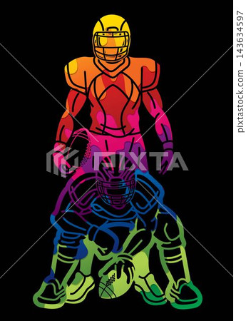 American Football Sport Male Players Mix Action Cartoon Graphic Vector American Football Sport Male Players Mix Action Cartoon Graphic Vector 143634597