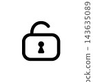 An icon of an unlocked padlock drawn with lines. 143635089