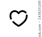 A simple heart-shaped icon drawn with dashed lines. 143635100