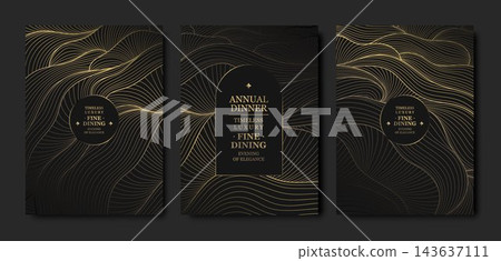 Elegant gold abstract background with geometric patterns, premium lines, refined frame. Art deco wavy gala invitations, VIP event cards, business presentations, posters, flyers, and luxury designs. Elegant gold abstract background with geometric patterns, premium lines, refined frame. Art deco wavy gala invitations, VIP event cards, business presentations, posters, flyers, and luxury designs. 143637111