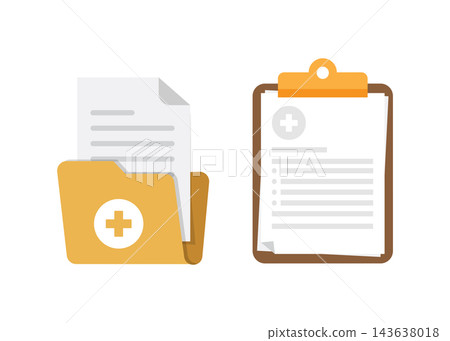 medical folder and clipboard with patient health record document graphic 143638018