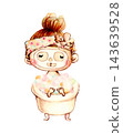 A hand-drawn illustration of a girl using a face mask in the bath (no background). 143639528