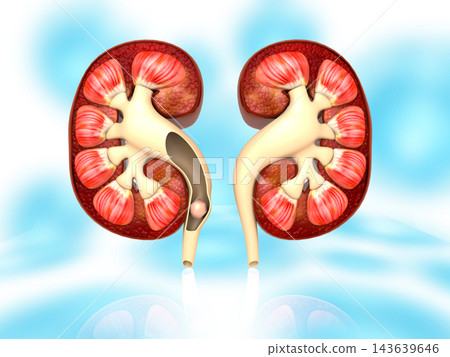Cross section anatomy of human kidney Cross section anatomy of human kidney 143639646