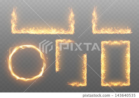 Fiery frames and borders isolated on a transparent alpha background Fiery frames and borders isolated on a transparent alpha background 143640535