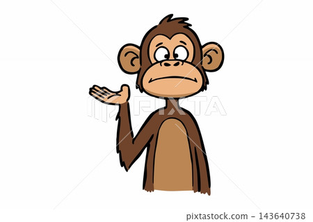 Funny Cross-Eyed Cartoon Monkey Shrugging Isolated on White Background 143640738