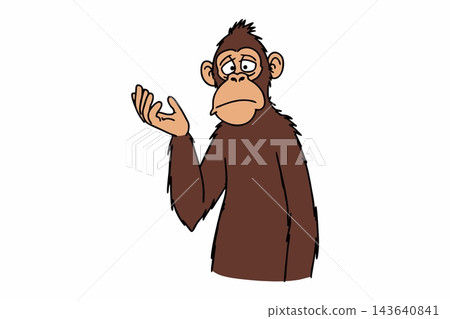 Sad Cartoon Monkey Shrugging with Open Hand Isolated on White Background Sad Cartoon Monkey Shrugging with Open Hand Isolated on White Background 143640841