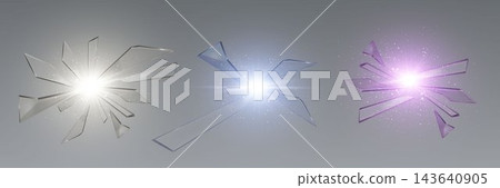 Shattered glass fragments and glowing light bursts creating an impactful broken effect Shattered glass fragments and glowing light bursts creating an impactful broken effect 143640905