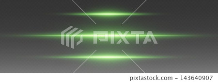 Glowing horizontal green light lines creating a futuristic digital background overlay Glowing horizontal green light lines creating a futuristic digital background overlay 143640907