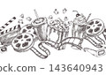 Seamless horizontal border of classic cinema. retro sketch illustration. 143640943