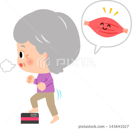 Senior woman doing step-up exercises 143641027