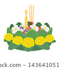 Traditional Thai Krathong with Banana Leaves Marigolds Candle and Incense Sticks 143641051