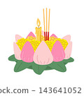 Traditional Thai Krathong with Lotus Petals Candle and Incense Sticks 143641052