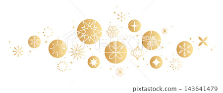 Gold holidays border, Christmas pattern, celebration divider Gold holidays border, Christmas pattern, celebration divider 143641479