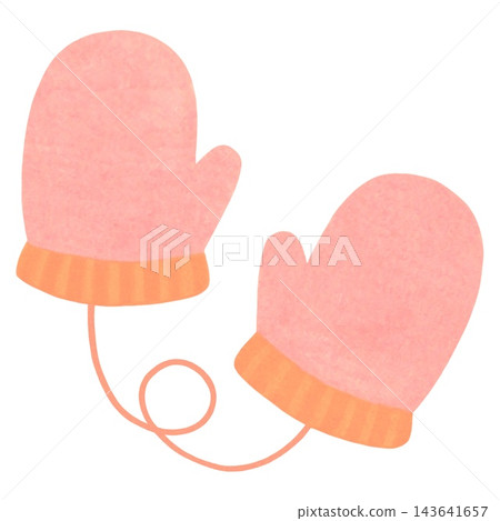 Hand-drawn watercolor-style illustration of knitted gloves (light pink) Hand-drawn watercolor-style illustration of knitted gloves (light pink) 143641657