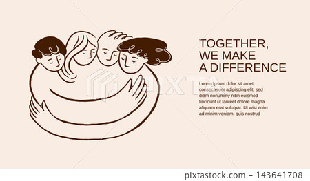 People embracing in group hug minimalist concept illustration for community, togetherness and 143641708