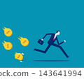 Financial Crisis and Bankruptcy. Businessman Running Away from Falling Money. 143641994
