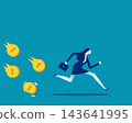 Financial Crisis and Bankruptcy. Businessman Running Away from Falling Money. 143641995