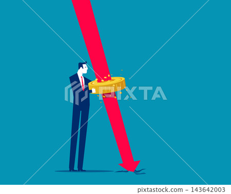 Investment Risk and Financial Crisis. Financial Graph Piercing Through Money on Businessman Hand. Investment Risk and Financial Crisis. Financial Graph Piercing Through Money on Businessman Hand. 143642003