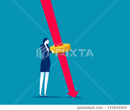 Investment Risk and Financial Crisis. Financial Graph Piercing Through Money on Businesswoman Hand. Investment Risk and Financial Crisis. Financial Graph Piercing Through Money on Businesswoman Hand. 143642004