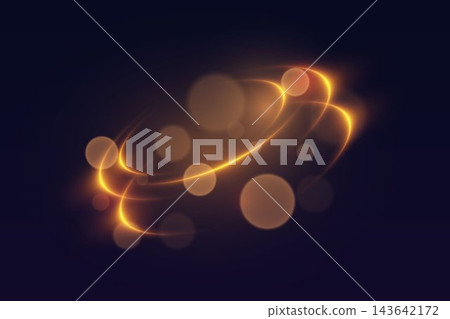Abstract golden light trails creating dynamic motion with soft bokeh effects on a dark background Abstract golden light trails creating dynamic motion with soft bokeh effects on a dark background 143642172