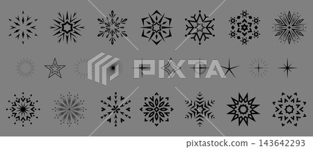 Snowflakes vector icon collection. Graphic modern black and gray ornament Snowflakes vector icon collection. Graphic modern black and gray ornament 143642293