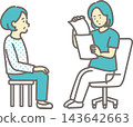 An illustration of a doctor checking a patient's documents during a medical examination. An illustration of a doctor checking a patient's documents during a medical examination. 143642663