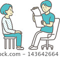 An illustration of a doctor checking a patient's documents during a medical examination. An illustration of a doctor checking a patient's documents during a medical examination. 143642664