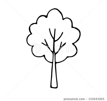 Hand Drawn Doodle Deciduous Tree with Leafy Crown Outline Illustration, Nature and Park Icon Isolated on White Hand Drawn Doodle Deciduous Tree with Leafy Crown Outline Illustration, Nature and Park Icon Isolated on White 143643005